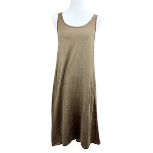 Eileen Fisher Brown Silk Cotton Sleeveless Dress PS Lagenlook Quiet Luxury